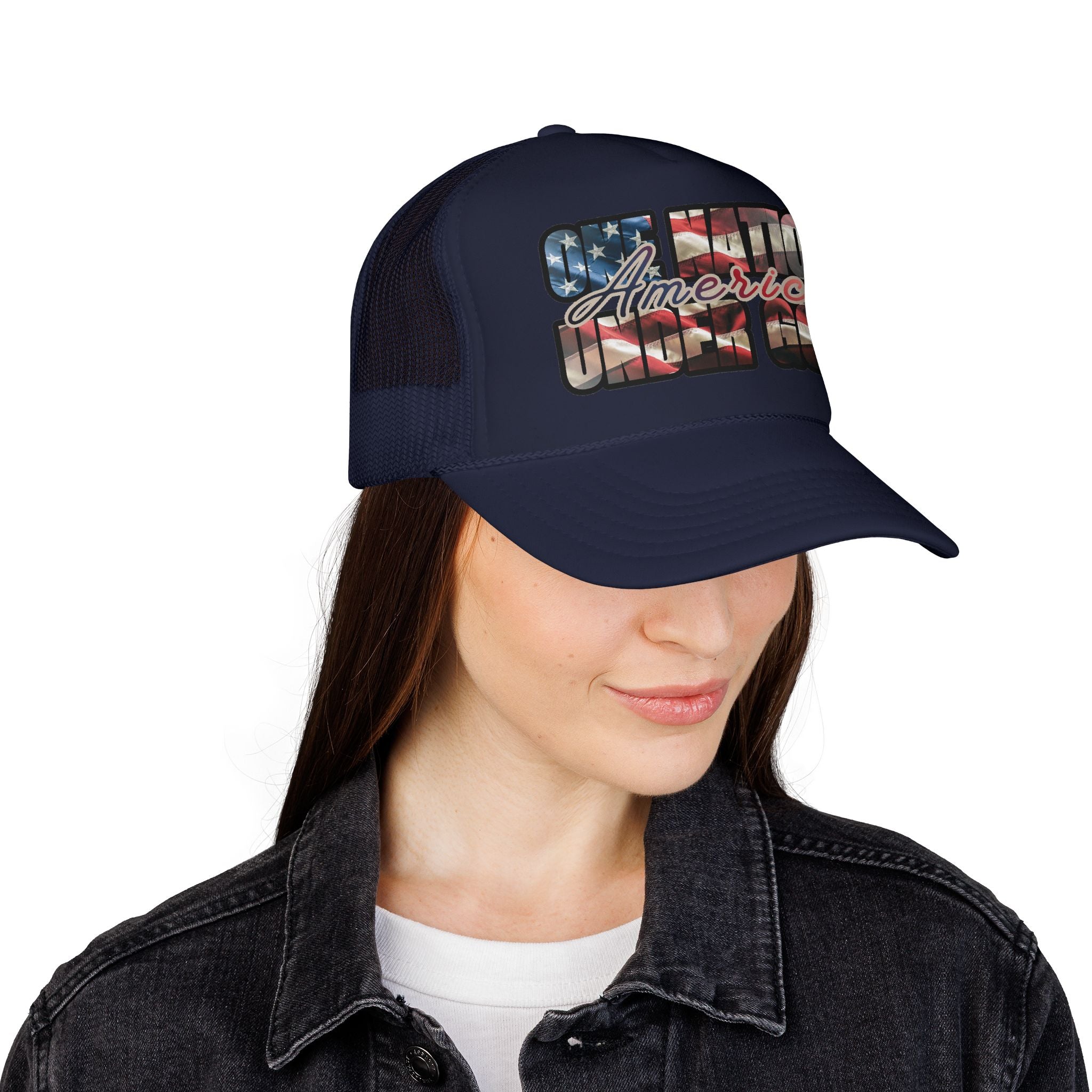 American "One Nation Under God" Distressed Flag Trucker Hat