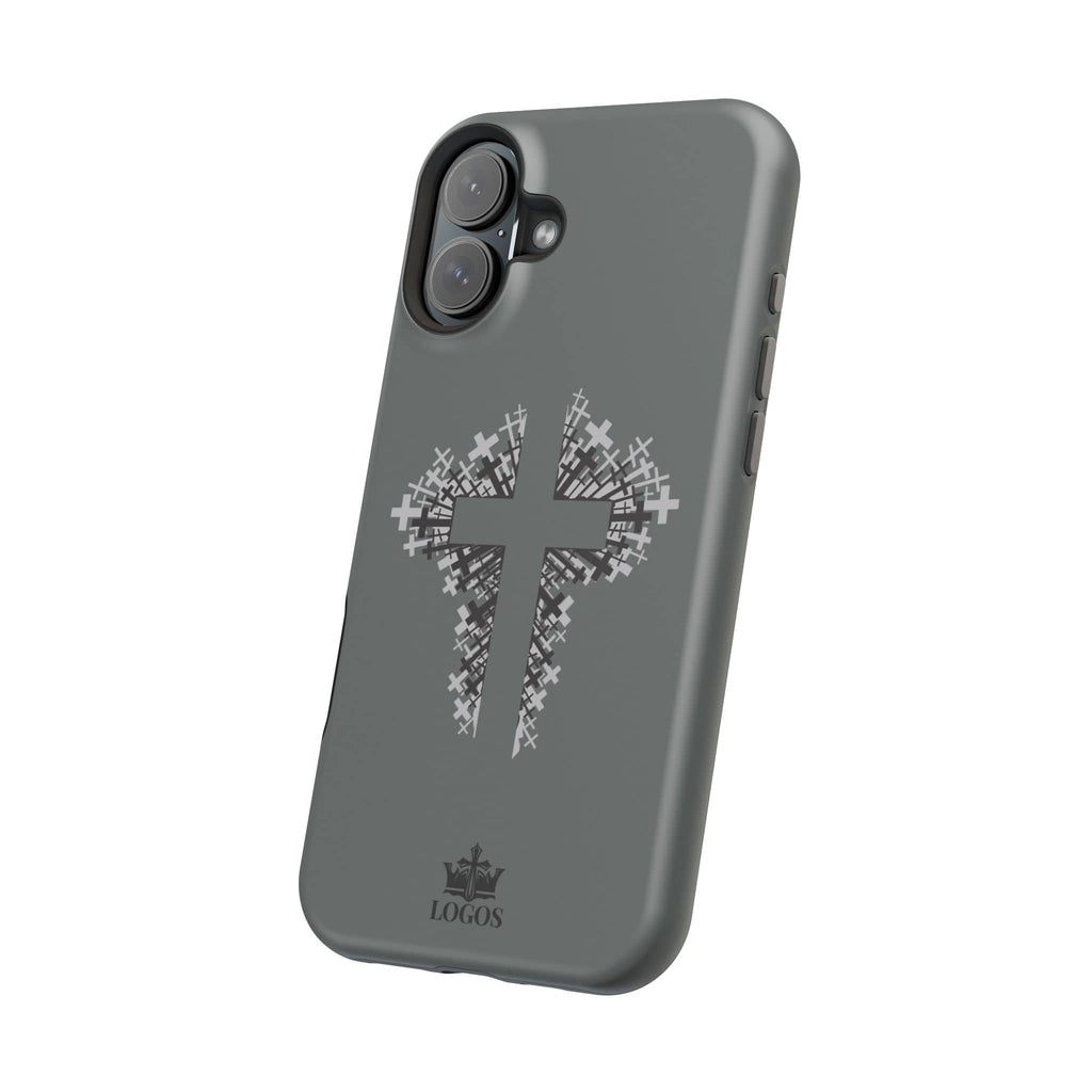 iPhone Case Magnetic Impact Resistant Cross Design Dark Grey