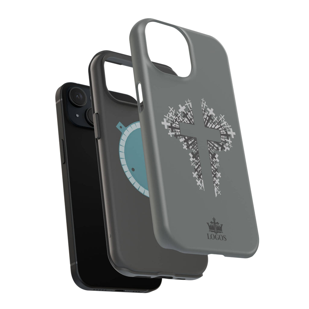 iPhone Case Magnetic Impact Resistant Cross Design Dark Grey