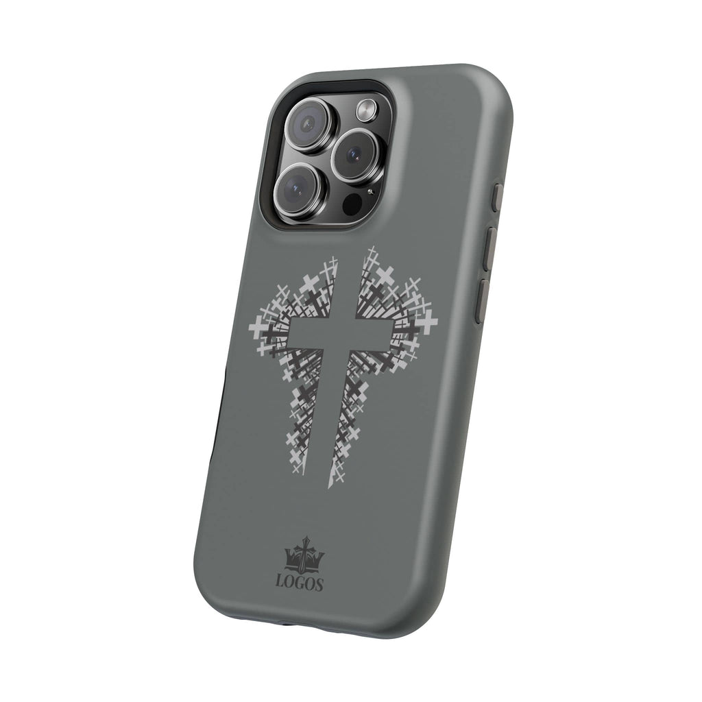 iPhone Case Magnetic Impact Resistant Cross Design Dark Grey