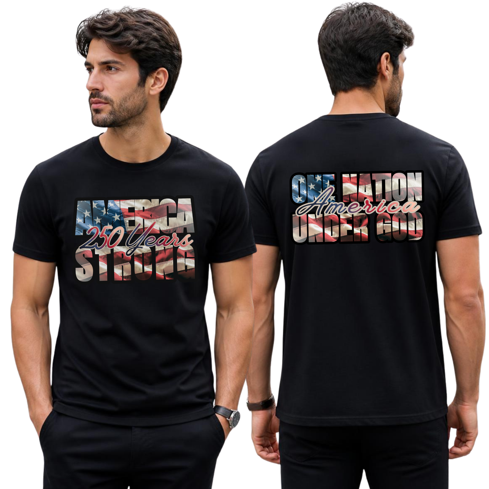 America 250 Years Strong T-Shirt — Patriotic USA Flag Anniversary Tee