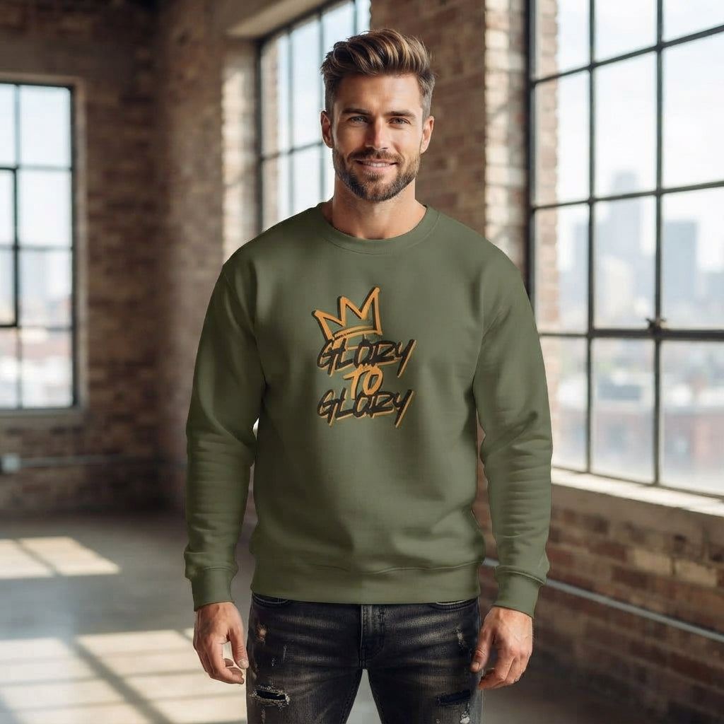 Glory to Glory Crewneck Sweatshirt - Christian Crown Scripture Design (2 Corinthians 3:18)