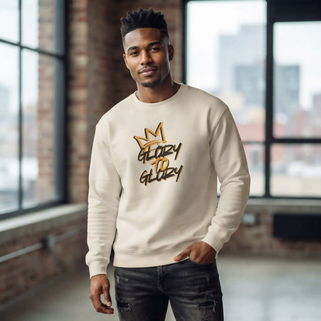 Glory to Glory Crewneck Sweatshirt - Christian Crown Scripture Design (2 Corinthians 3:18)