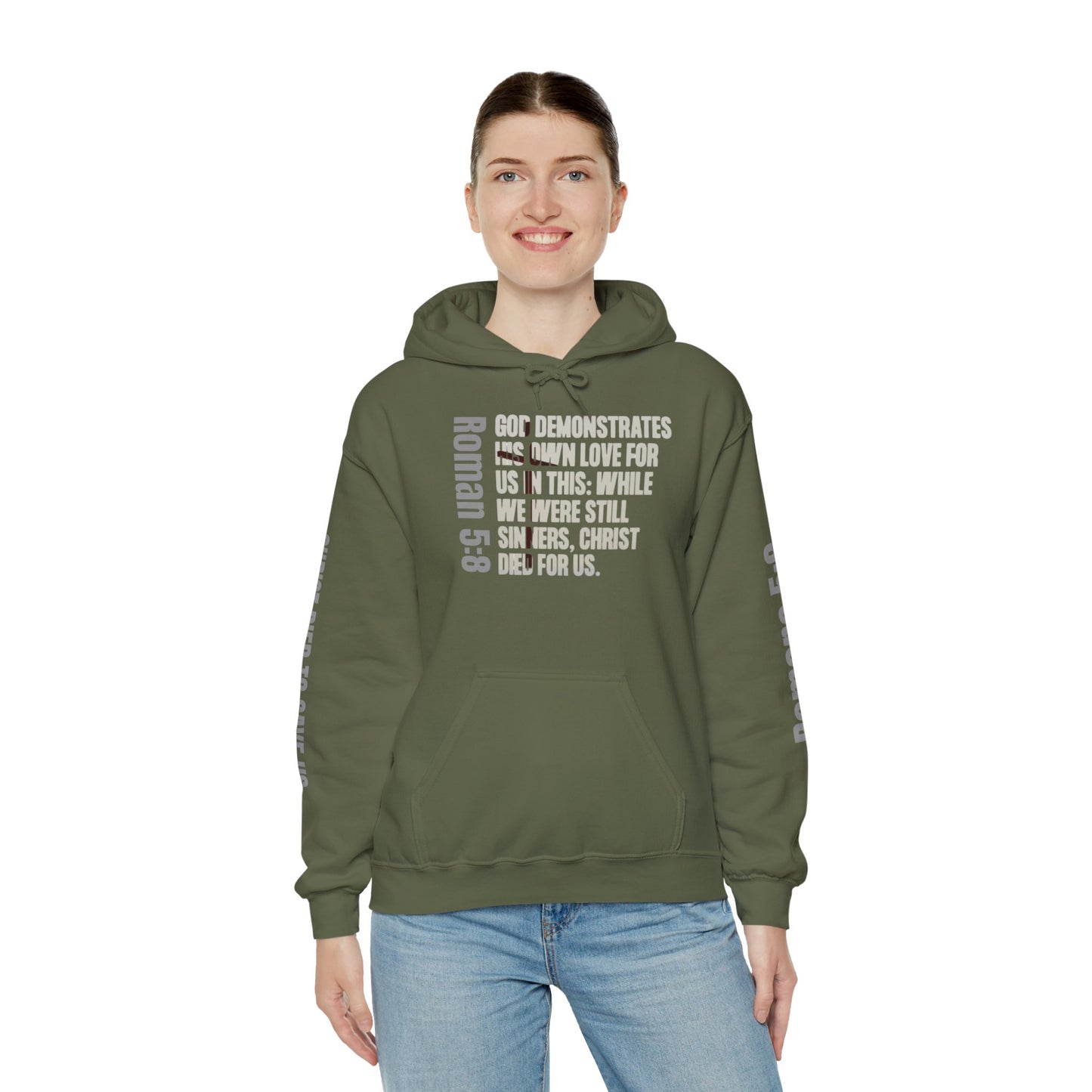 Romans 5:8 Christian Scripture Hoodie