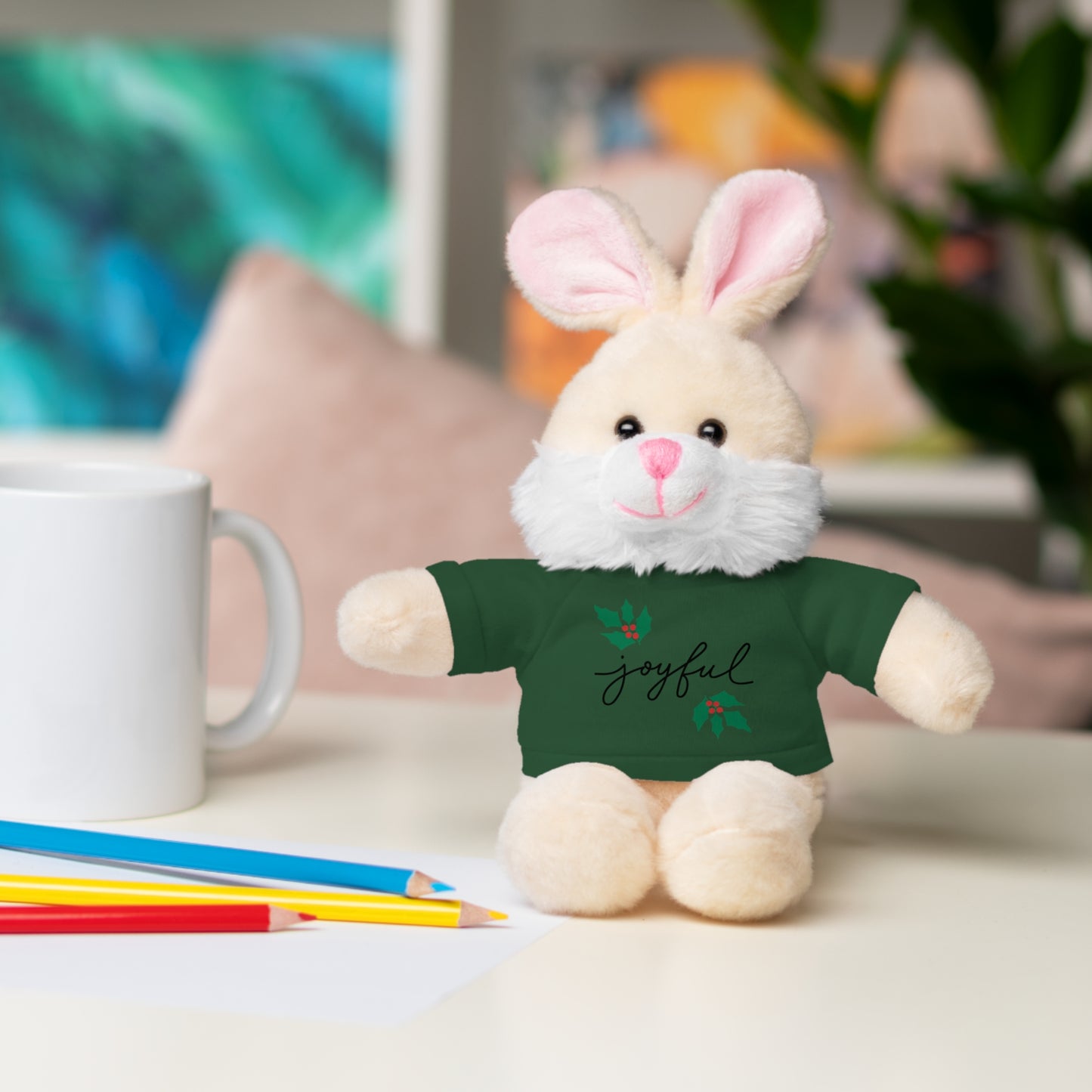 Plush Toy with "Joyful" Christmas Tee - Soft Cuddly Gift for Kids