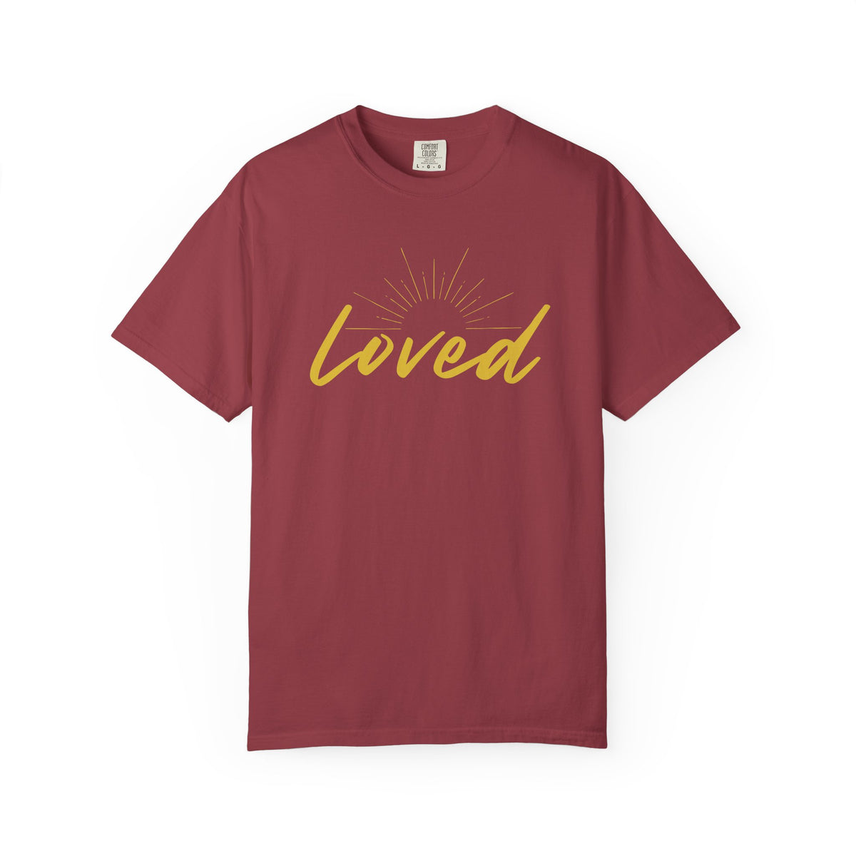 Loved Script T-Shirt — "Loved" Gold Script Tee with Inspirational Scripture Text (John 15:9-10)