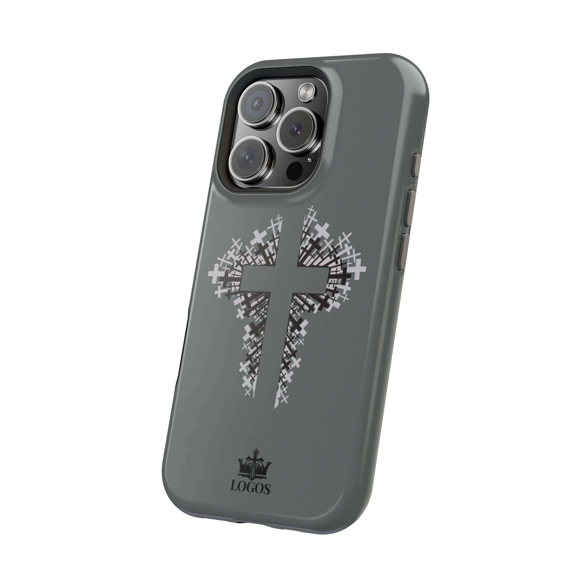 iPhone Case Magnetic Impact Resistant Cross Design Dark Grey