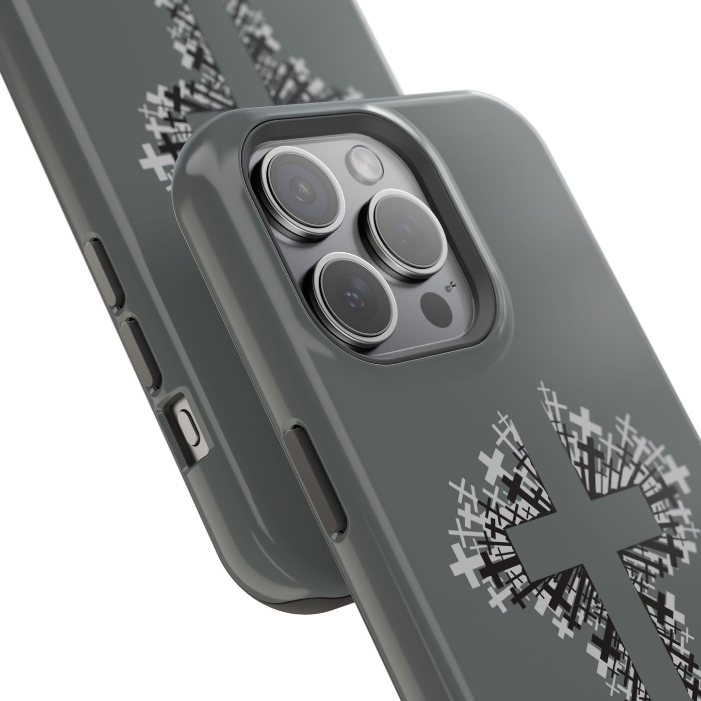 iPhone Case Magnetic Impact Resistant Cross Design Dark Grey