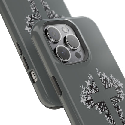 iPhone Case Magnetic Impact Resistant Cross Design Dark Grey