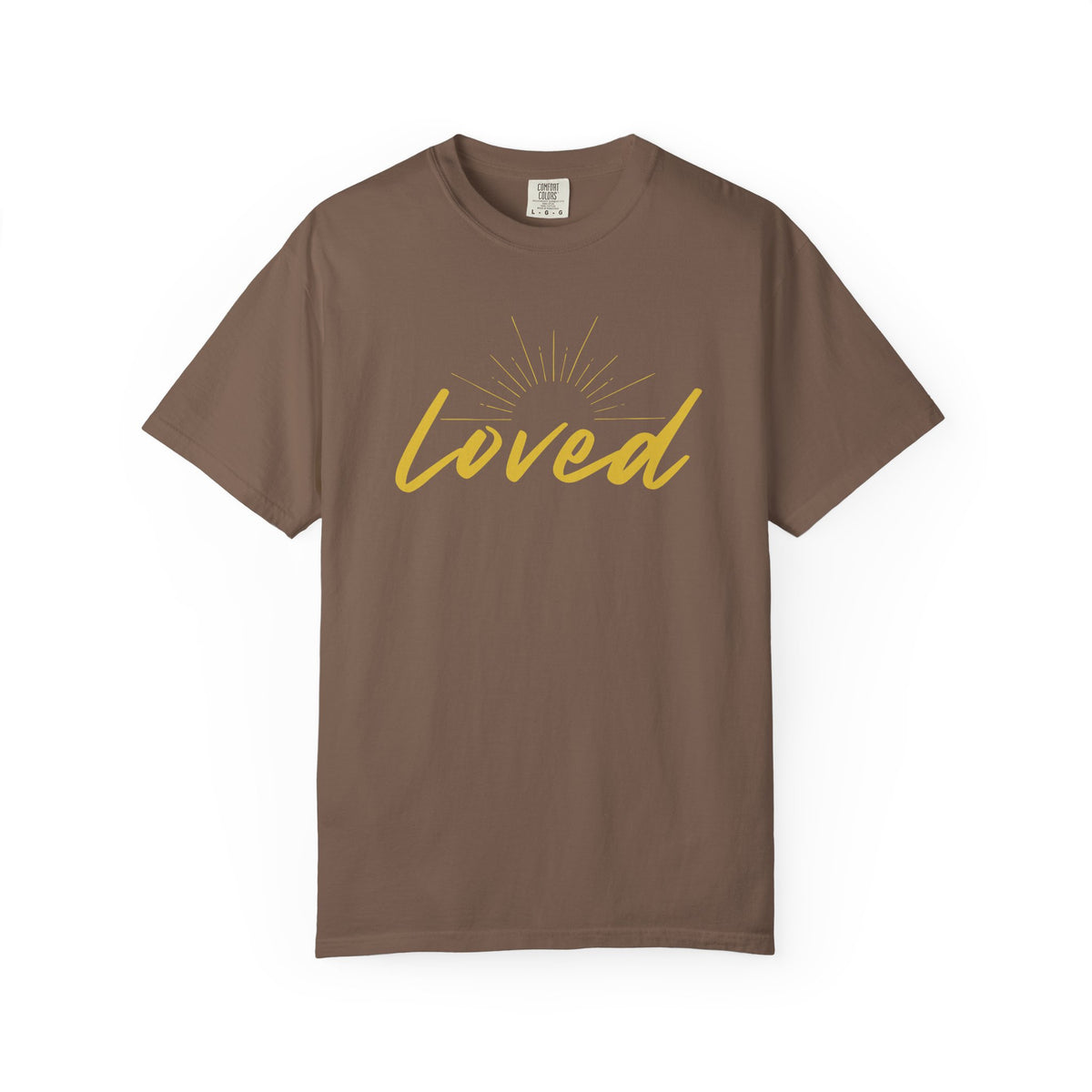 Loved Script T-Shirt — "Loved" Gold Script Tee with Inspirational Scripture Text (John 15:9-10)
