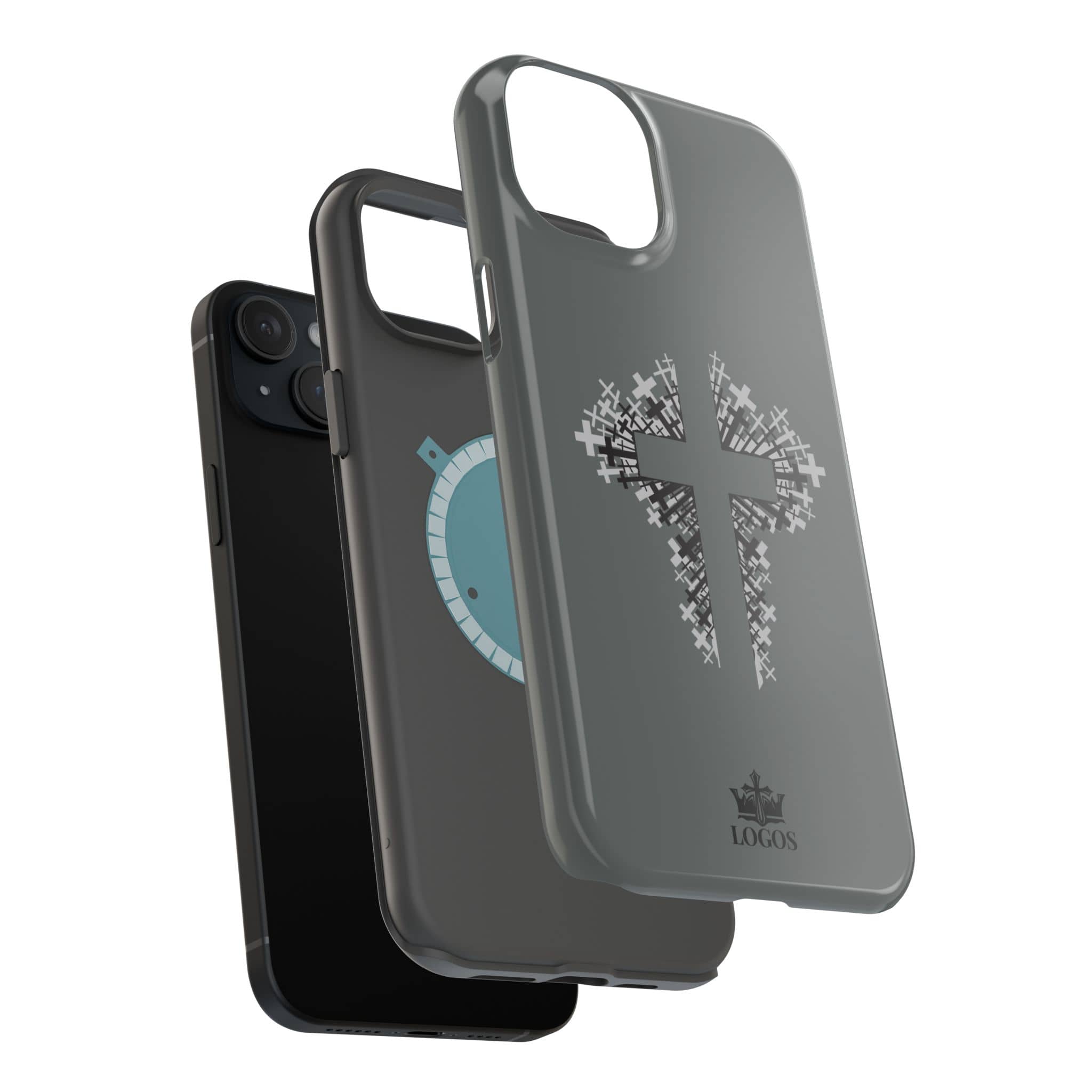 iPhone Case Magnetic Impact Resistant Cross Design Dark Grey