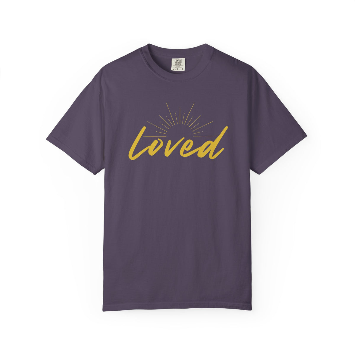 Loved Script T-Shirt — "Loved" Gold Script Tee with Inspirational Scripture Text (John 15:9-10)