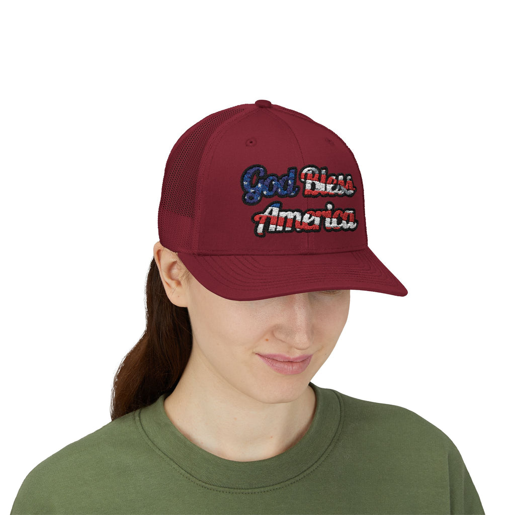 God Bless America Embroidery Snapback Trucker Cap
