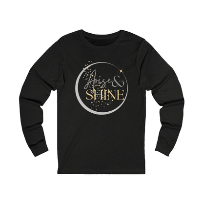 Arise and Shine Christian long sleeve women's shirt in black with elegant gold and silver design