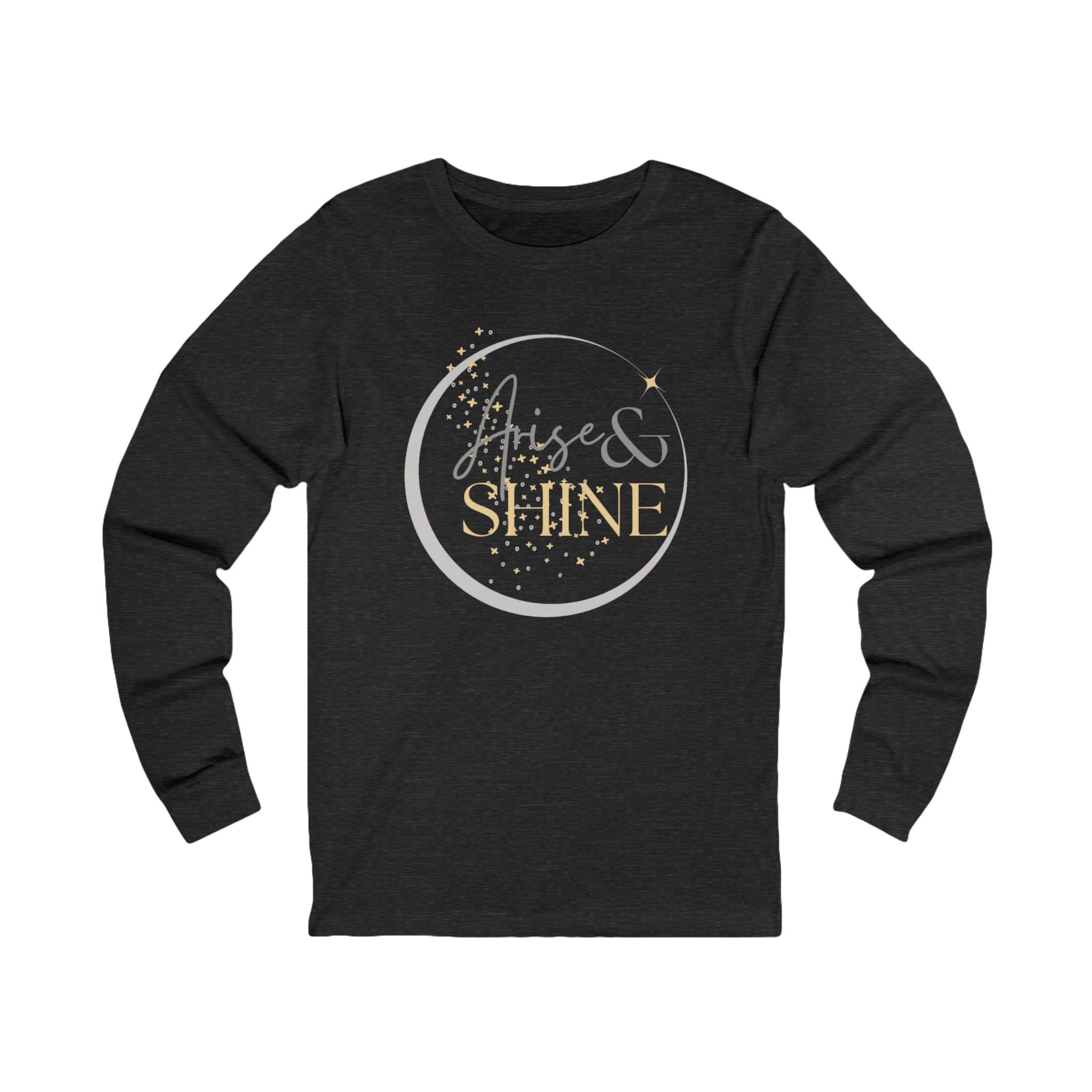 Arise and Shine Christian long sleeve women's shirt in black with a stylish moon graphic
