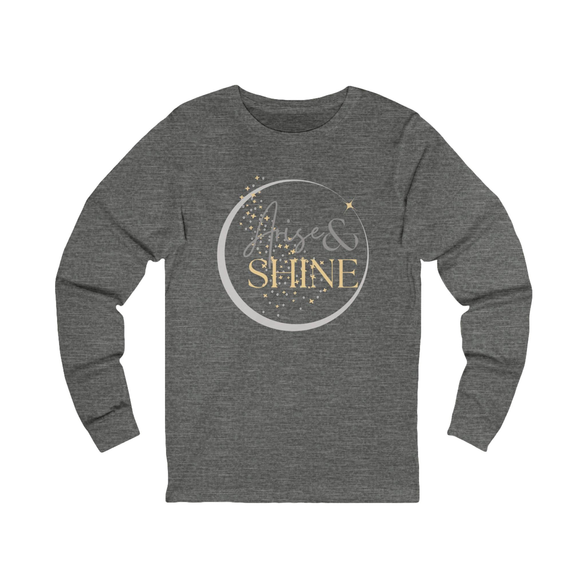 Arise and Shine Christian long sleeve women's shirt featuring a stylish design with gold accents