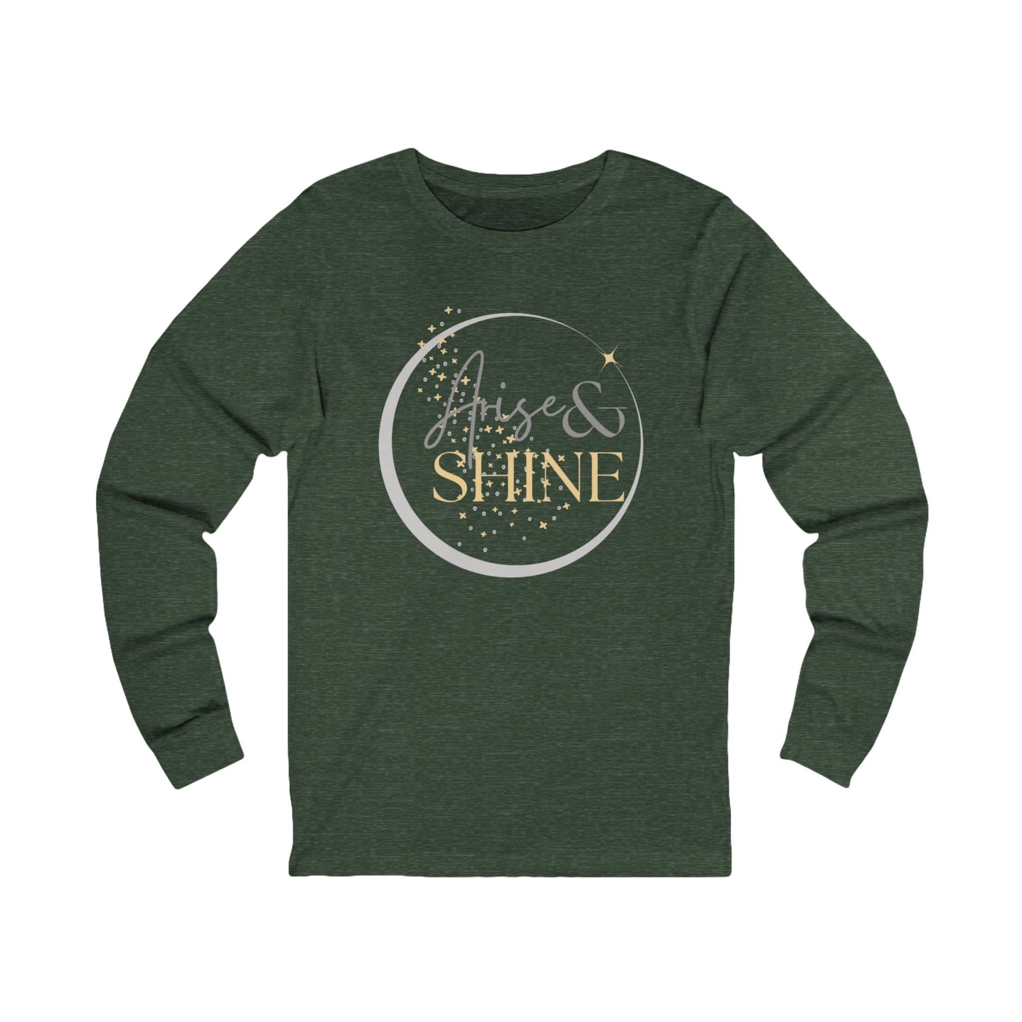 Arise and Shine Christian long sleeve women's shirt in dark green with sparkly design