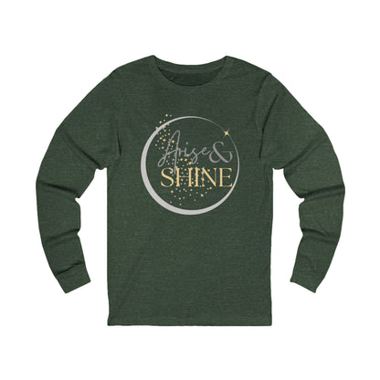 Arise and Shine Christian long sleeve women's shirt in dark green with sparkly design