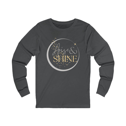 Arise and Shine Christian long sleeve women's shirt in dark gray with stylish design