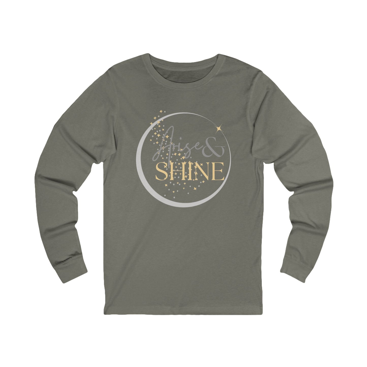 Arise and Shine Christian long sleeve women's shirt in olive green with a stylish design