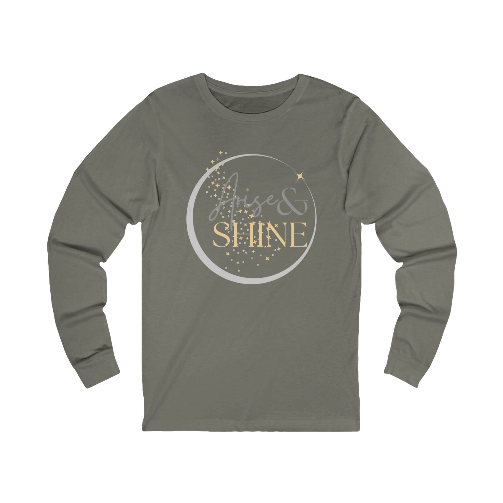 Arise and Shine Christian long sleeve women's shirt in olive green with a stylish design