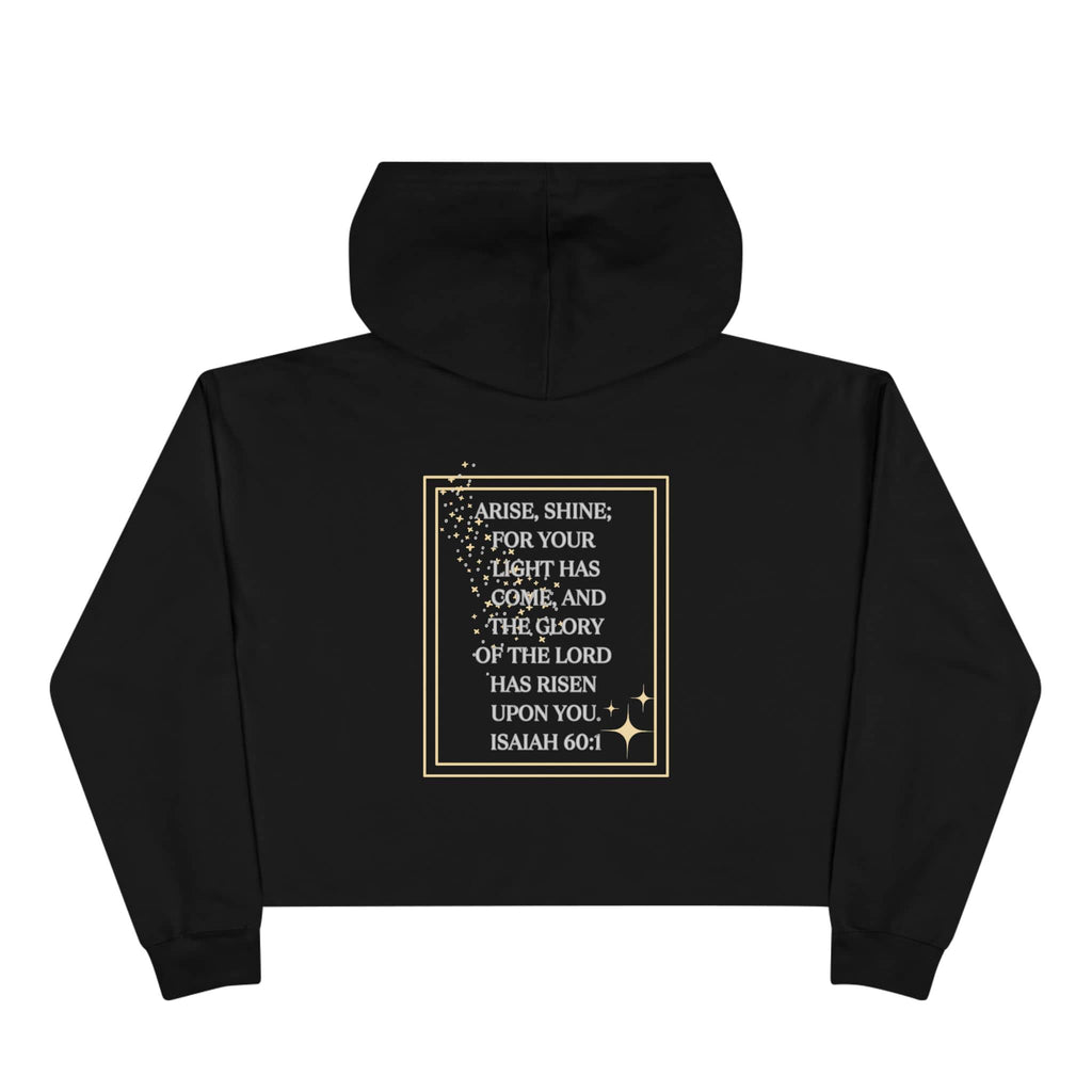 Arise & Shine Christian women's crop hoodie with inspirational message in a stylish design