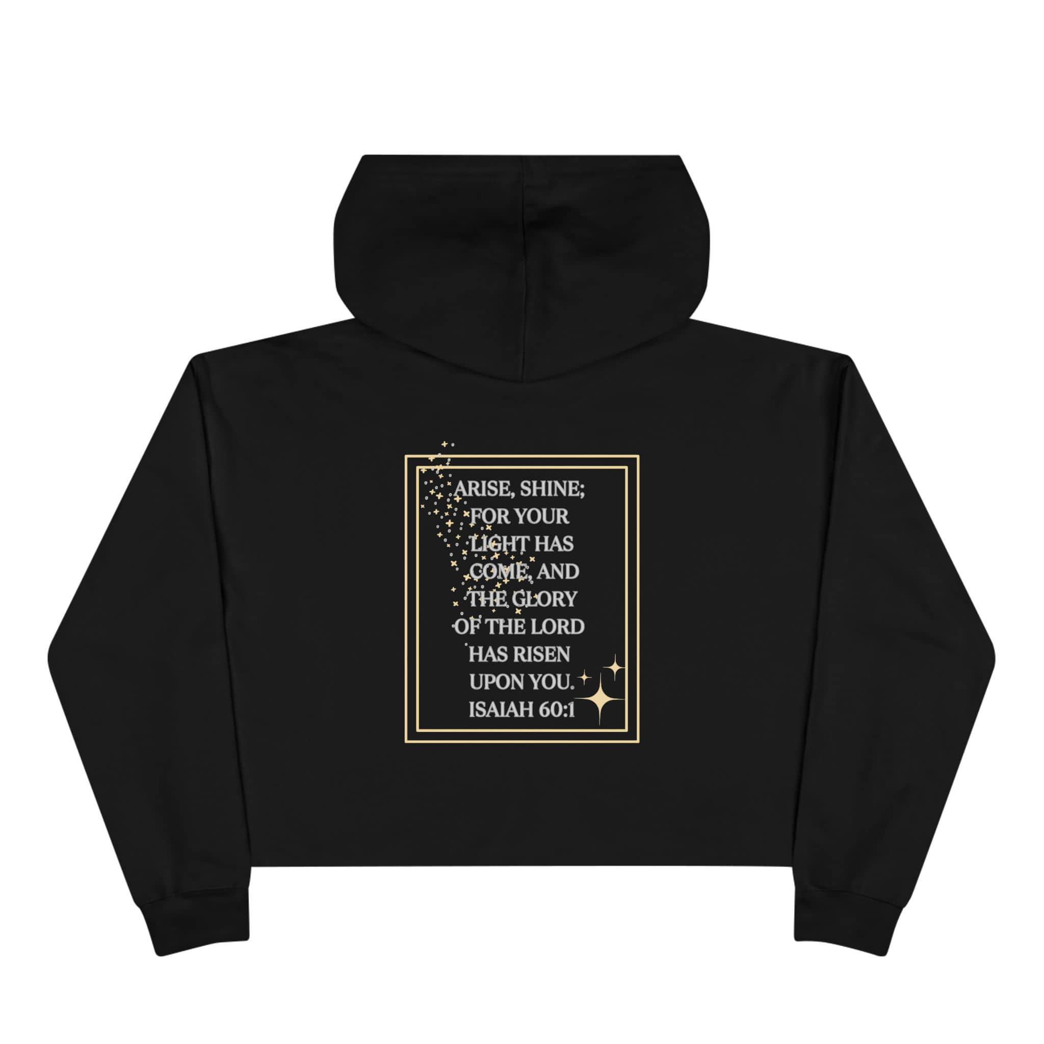 Arise & Shine Christian women's crop hoodie with inspirational message in a stylish design
