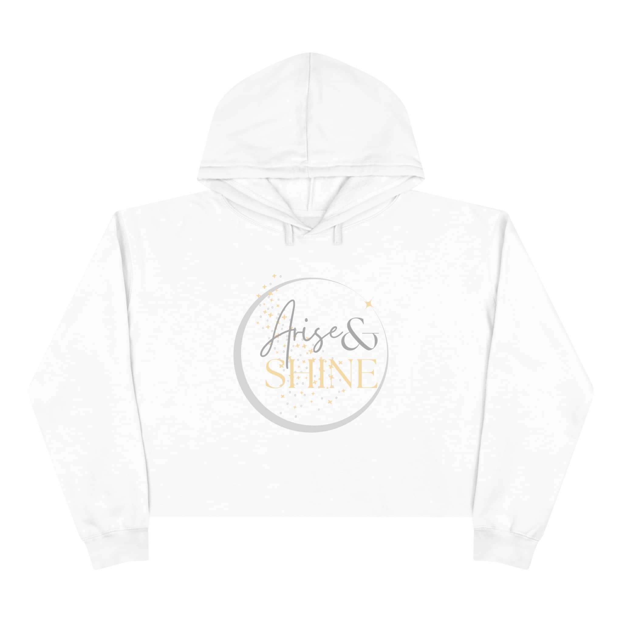 Arise & Shine Christian women's crop hoodie in white with stylish graphic design