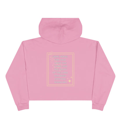 Arise & Shine Christian women's crop hoodie in pink with inspirational text design on back