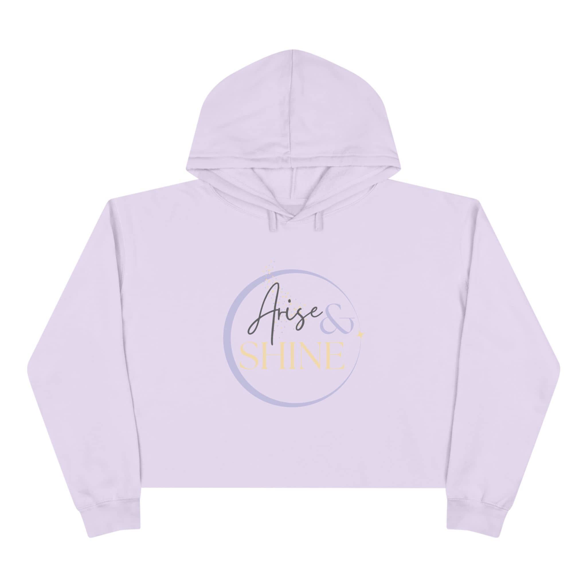 Arise & Shine Christian women's crop hoodie in light purple with stylish round logo design