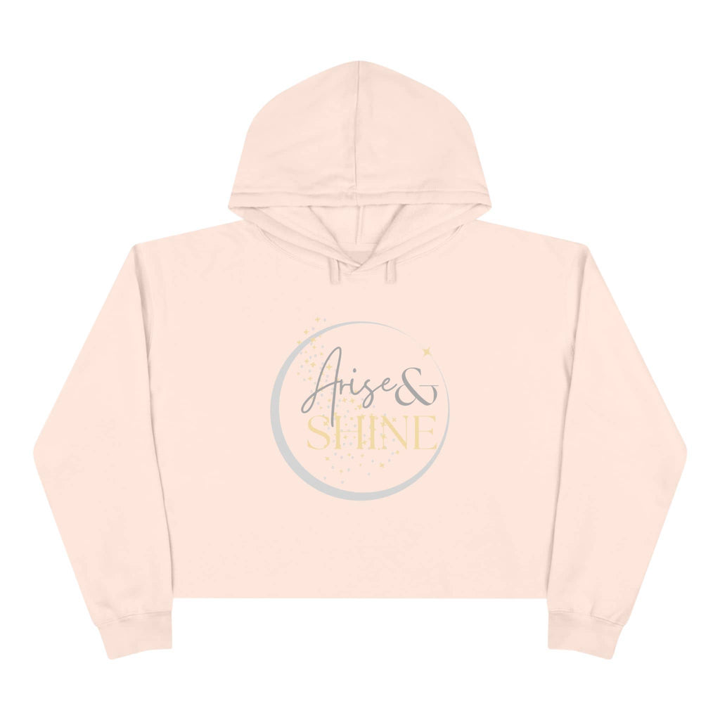 Arise & Shine Christian women's crop hoodie in light pink with elegant design