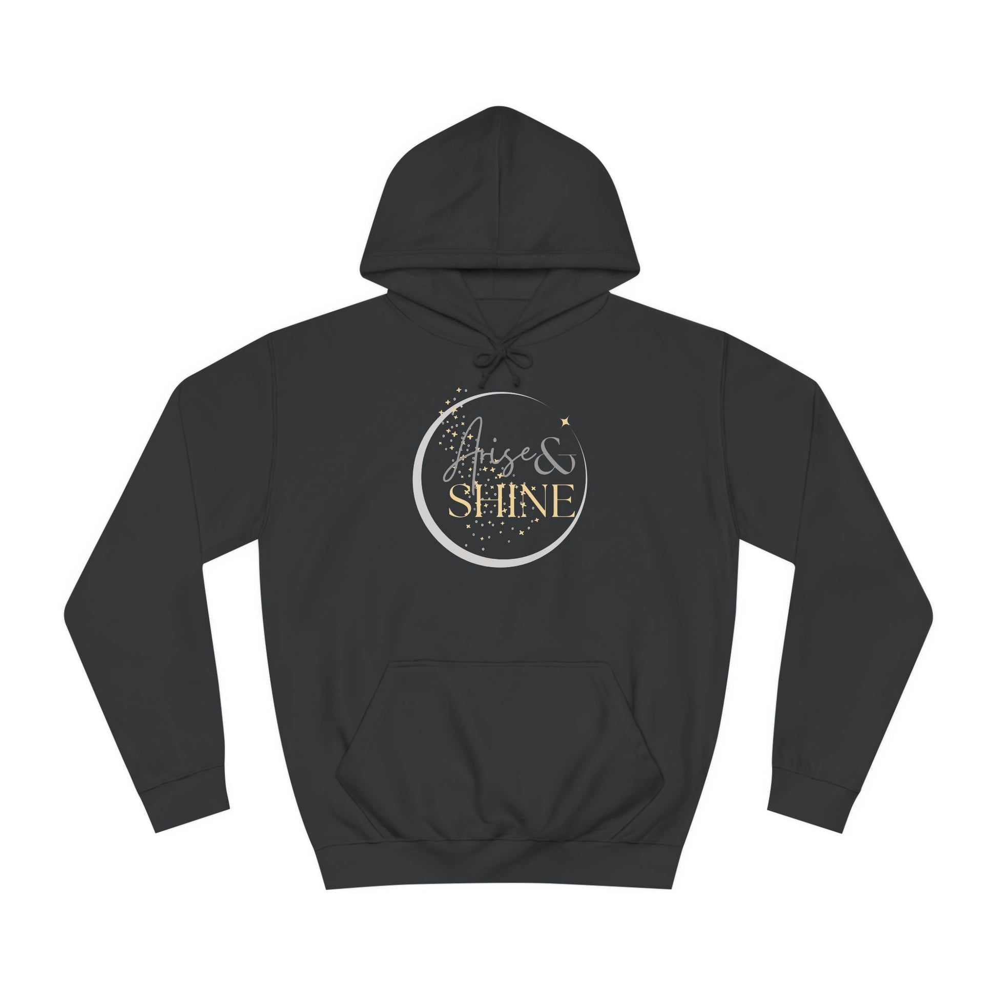 Arise & Shine Christian women's hoodie in black featuring a stylish graphic design