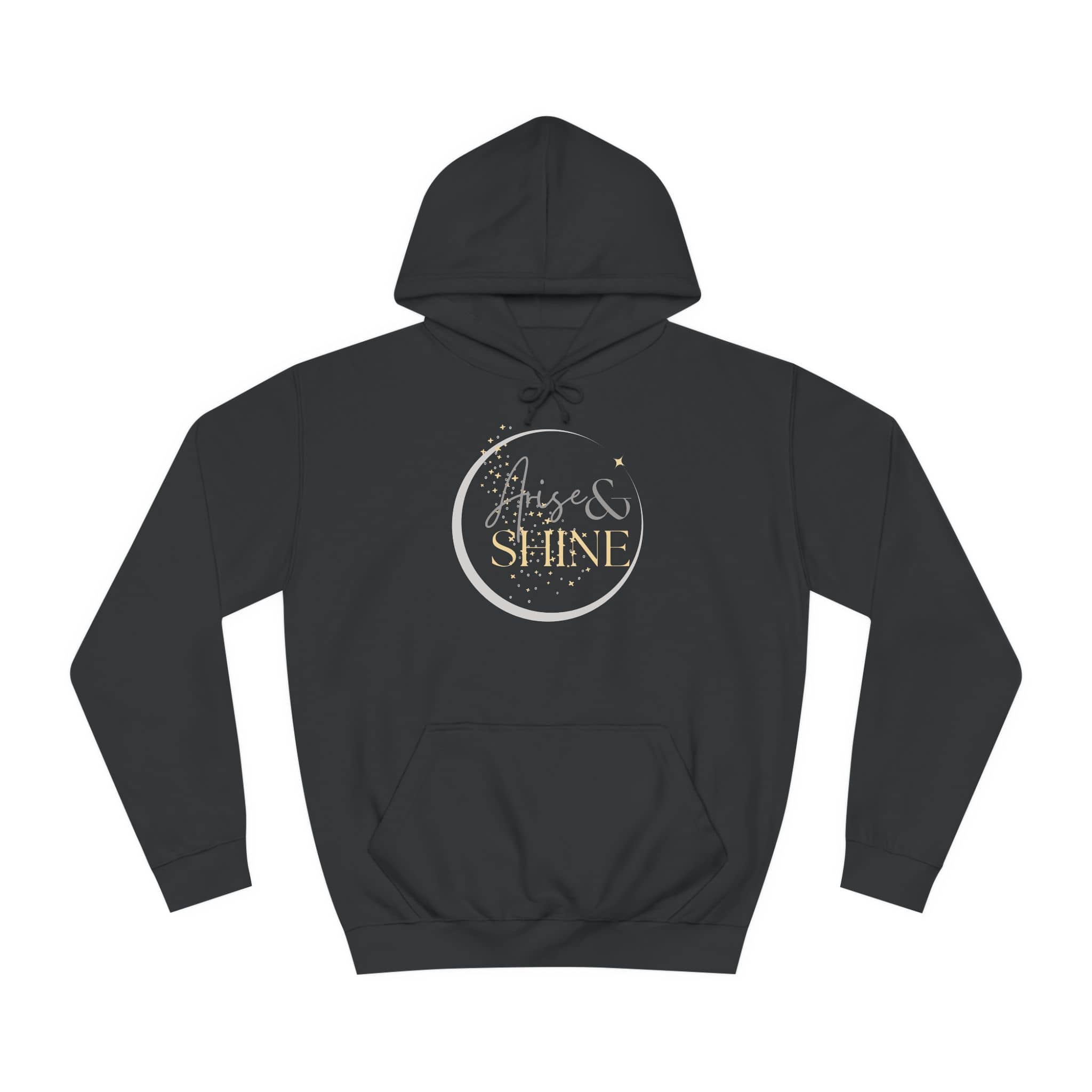 Arise & Shine Christian women's hoodie in black featuring a stylish graphic design
