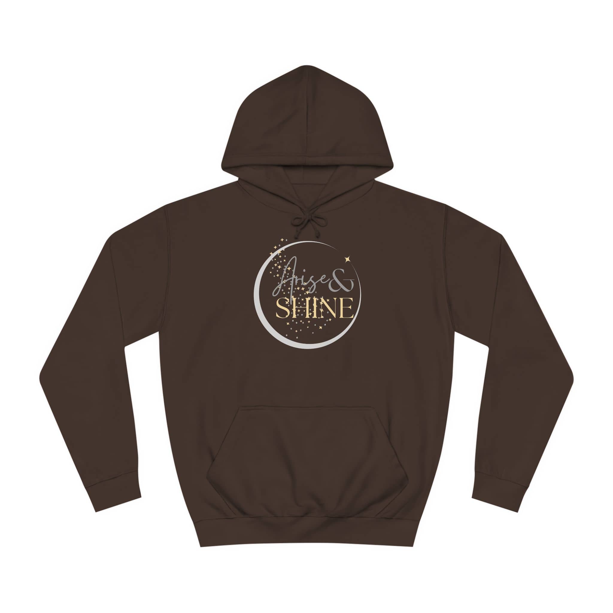 Arise & Shine Christian women's hoodie in brown with a stylish logo design