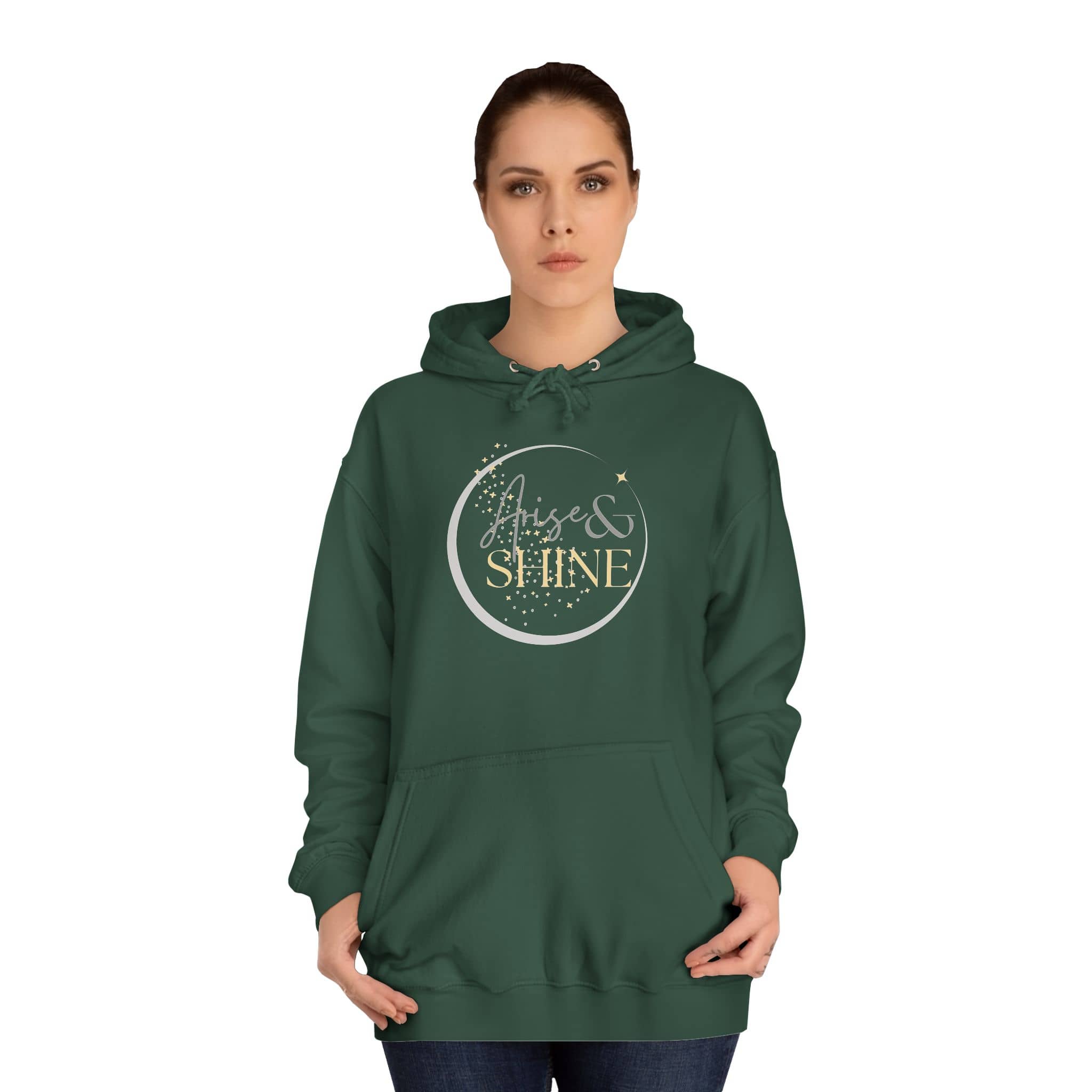 Arise & Shine Christian women's hoodie in green with a stylish graphic design