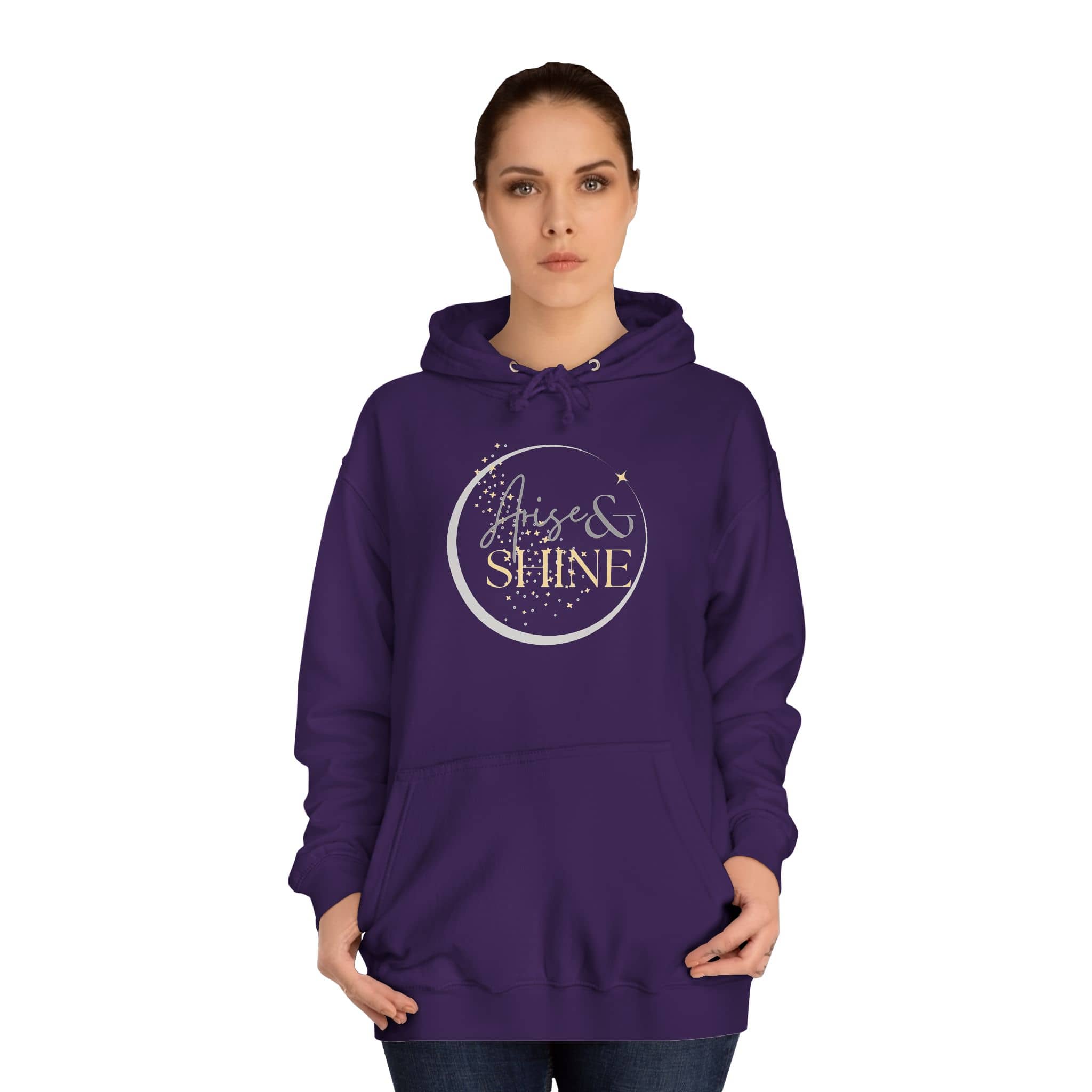 Arise & Shine Christian women's hoodie in purple with a stylish graphic design