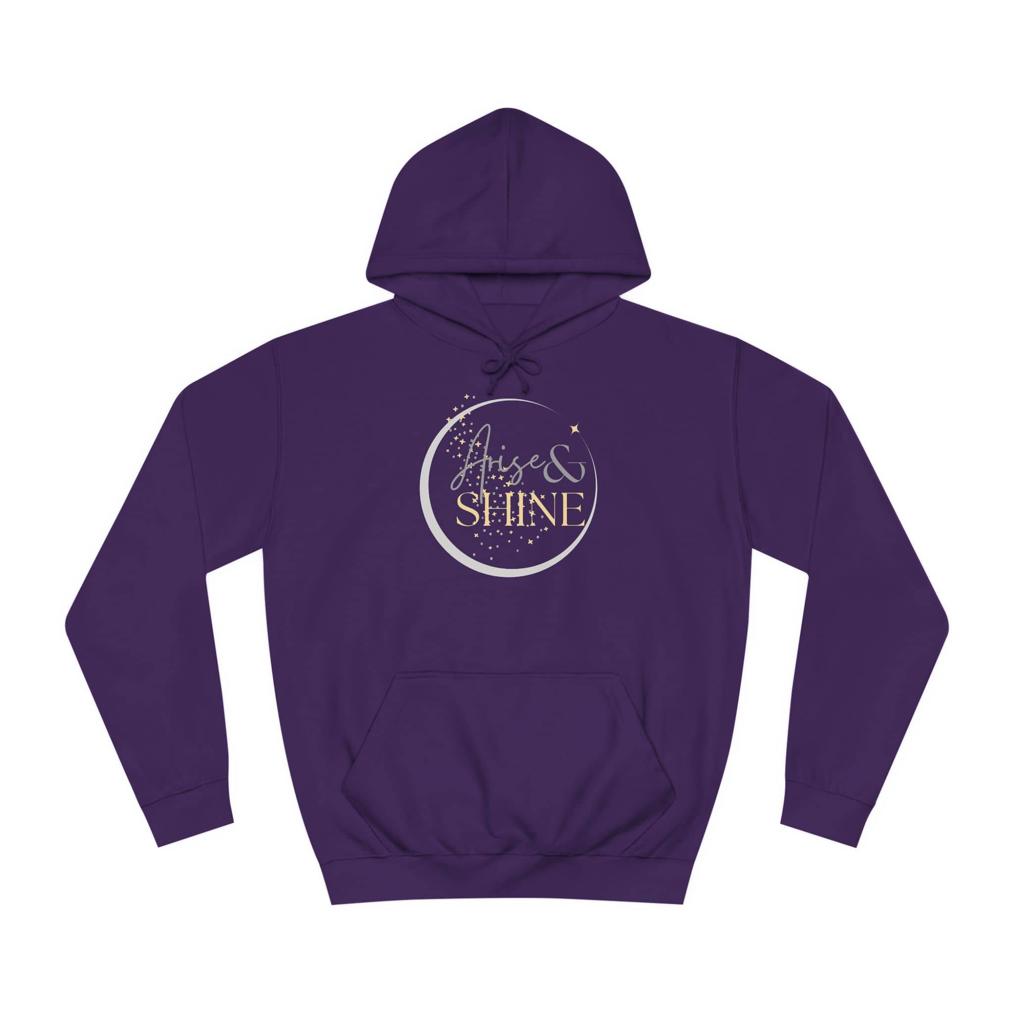 Purple Arise & Shine Christian women's hoodie with a stylish graphic design and front pocket