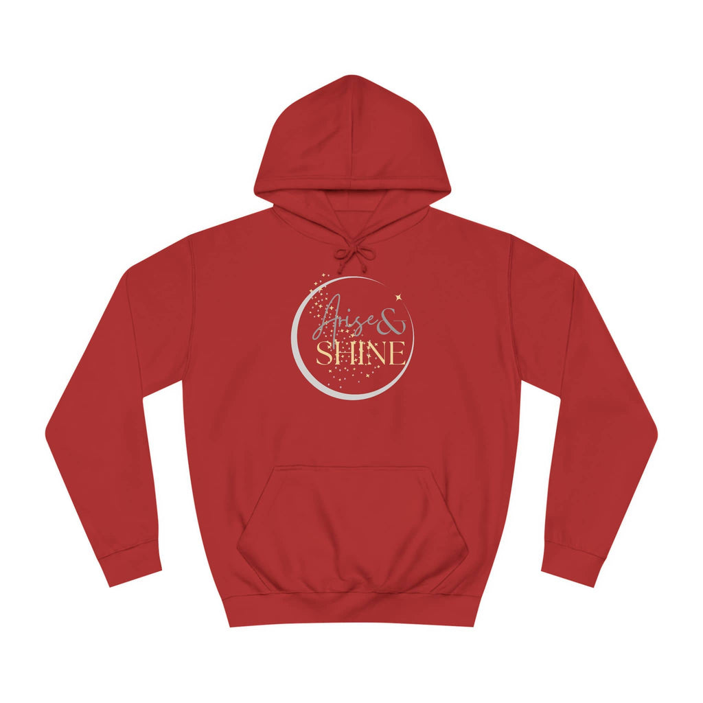 Arise & Shine Christian women's hoodie in vibrant red featuring a stylish design
