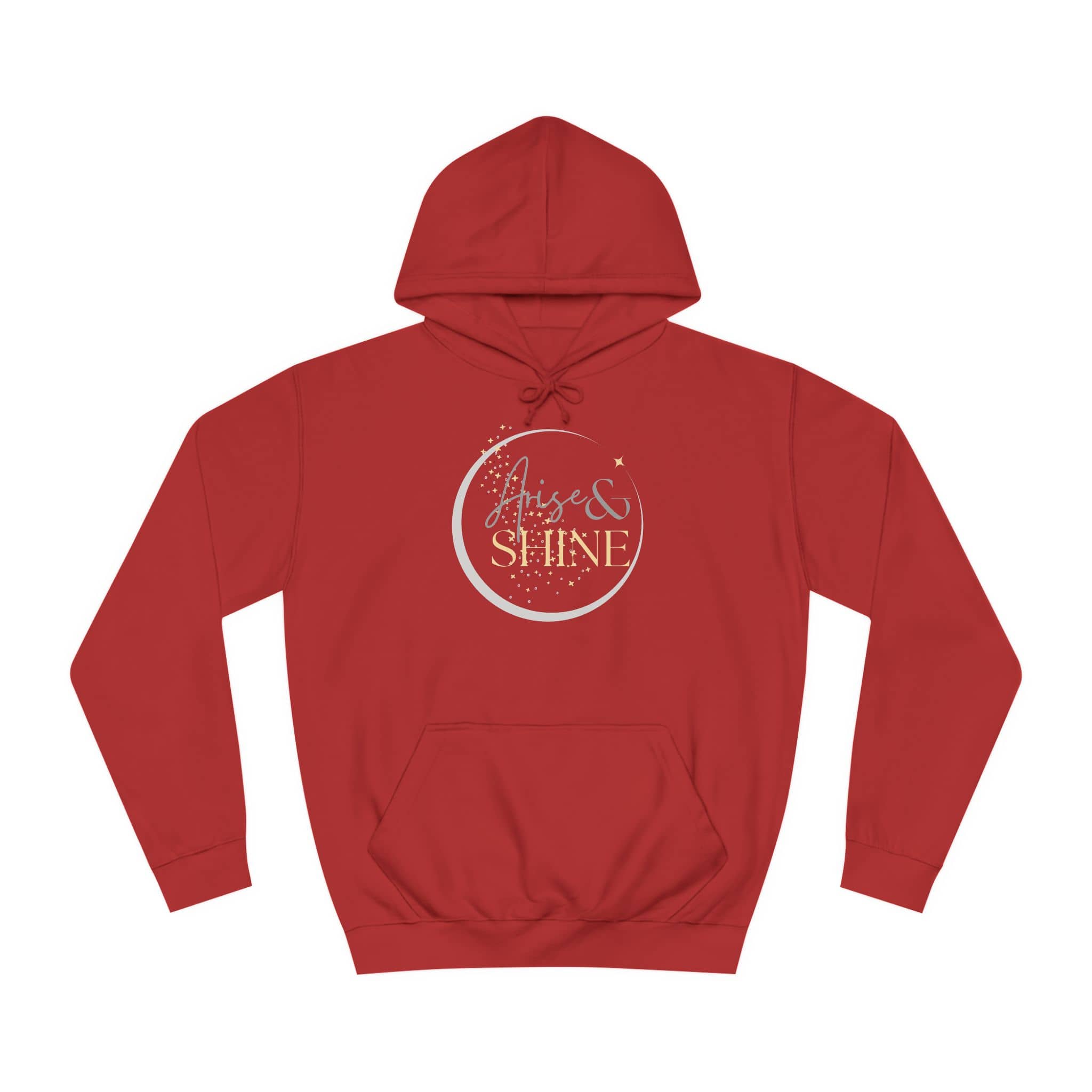 Arise & Shine Christian women's hoodie in vibrant red featuring a stylish design