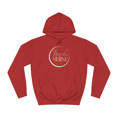 Arise & Shine Christian women's hoodie in vibrant red featuring a stylish design