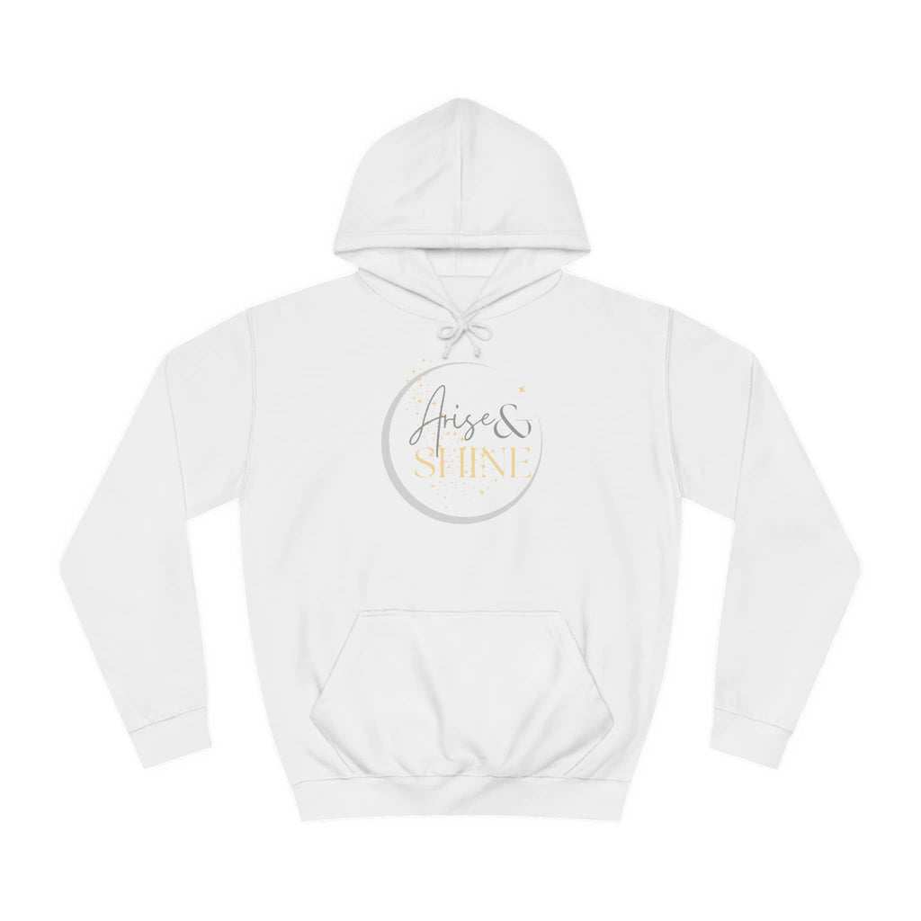 White Arise & Shine Christian women's hoodie with a stylish graphic design on the front