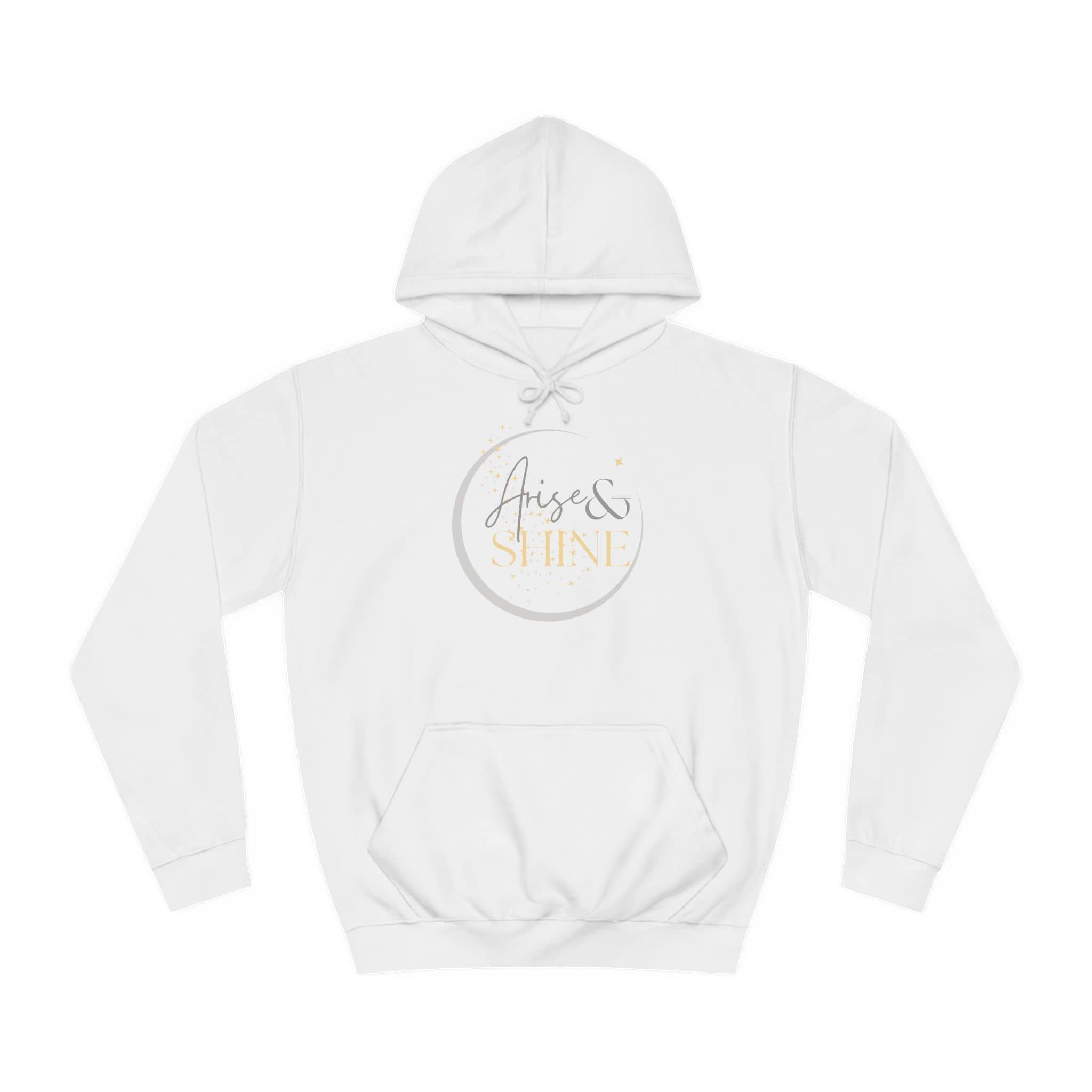 White Arise & Shine Christian women's hoodie with a stylish graphic design on the front