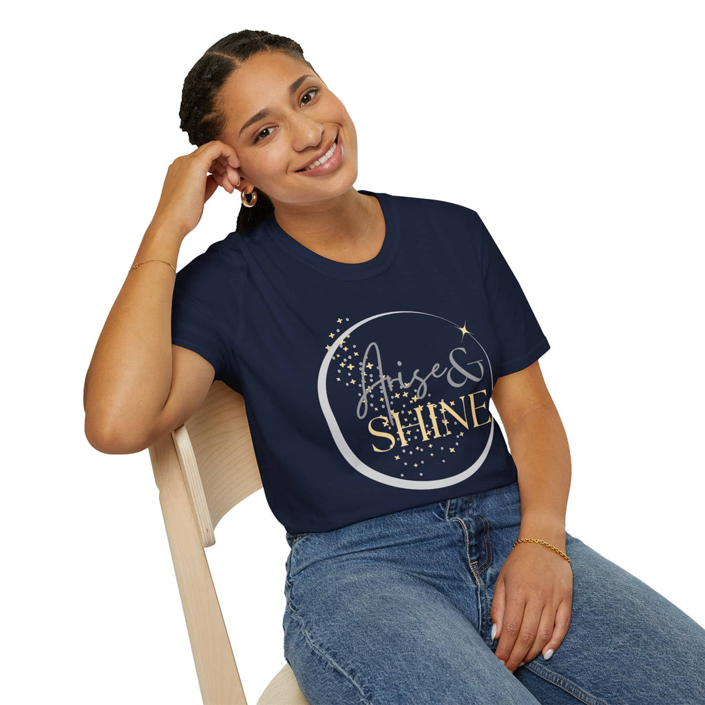 Navy Arise and Shine shirt with stylish text design for casual wear and inspiration