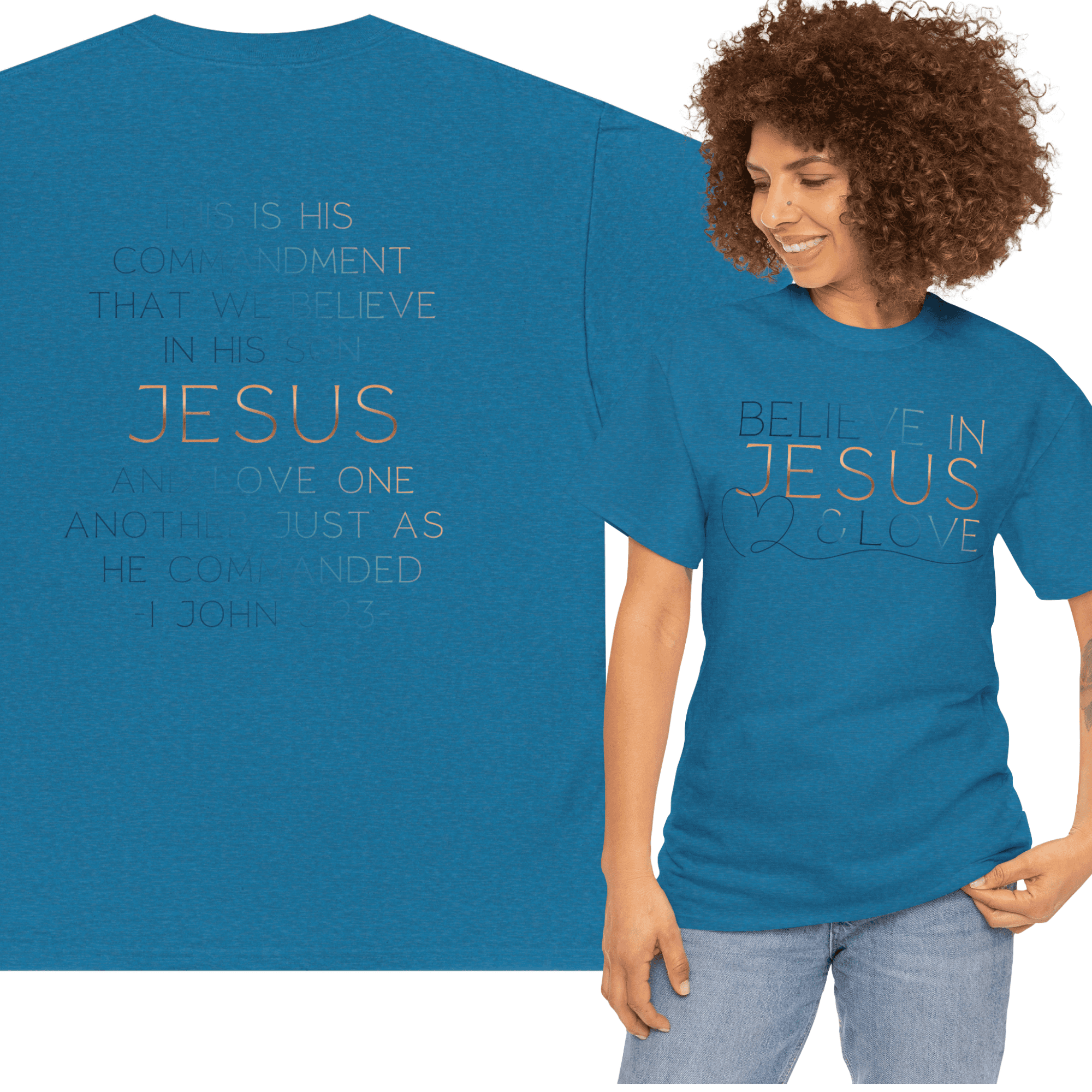 Belief In Jesus - Faith tee in teal featuring a stylish design for faith enthusiasts