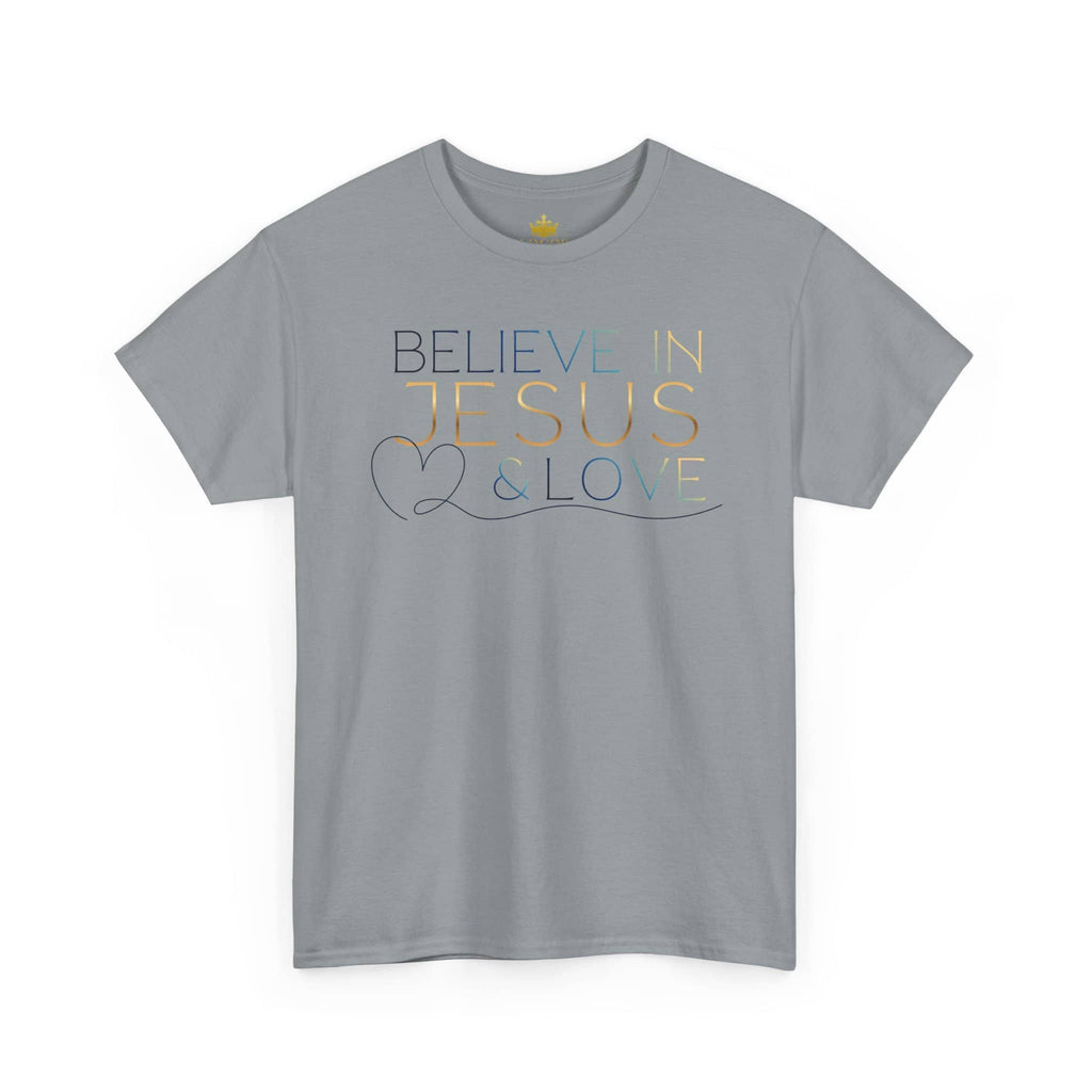 Gray Believe In Jesus - Faith tee with stylish typography promoting faith and love