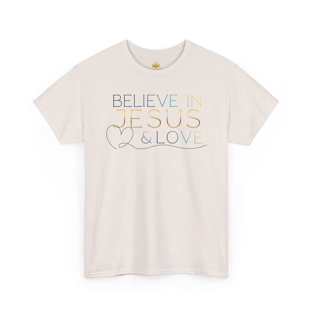 Believe In Jesus - Faith tee in cream color with stylish text design for everyday wear