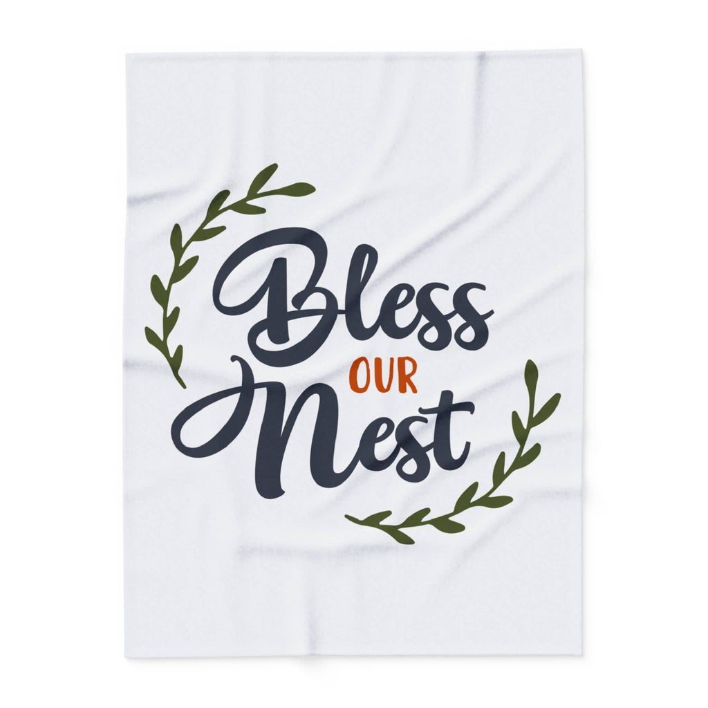 Bless Our Nest fleece blanket featuring a stylish design with leafy accents for cozy home decor