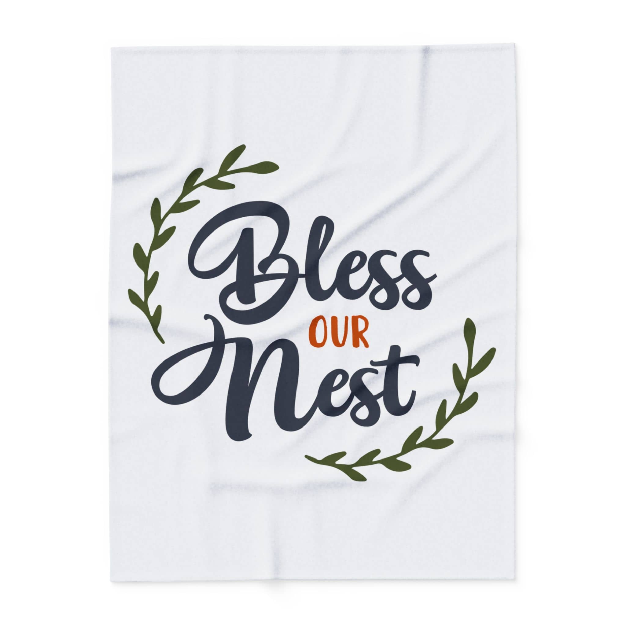 Bless Our Nest fleece blanket featuring a stylish design with leafy accents for cozy home decor