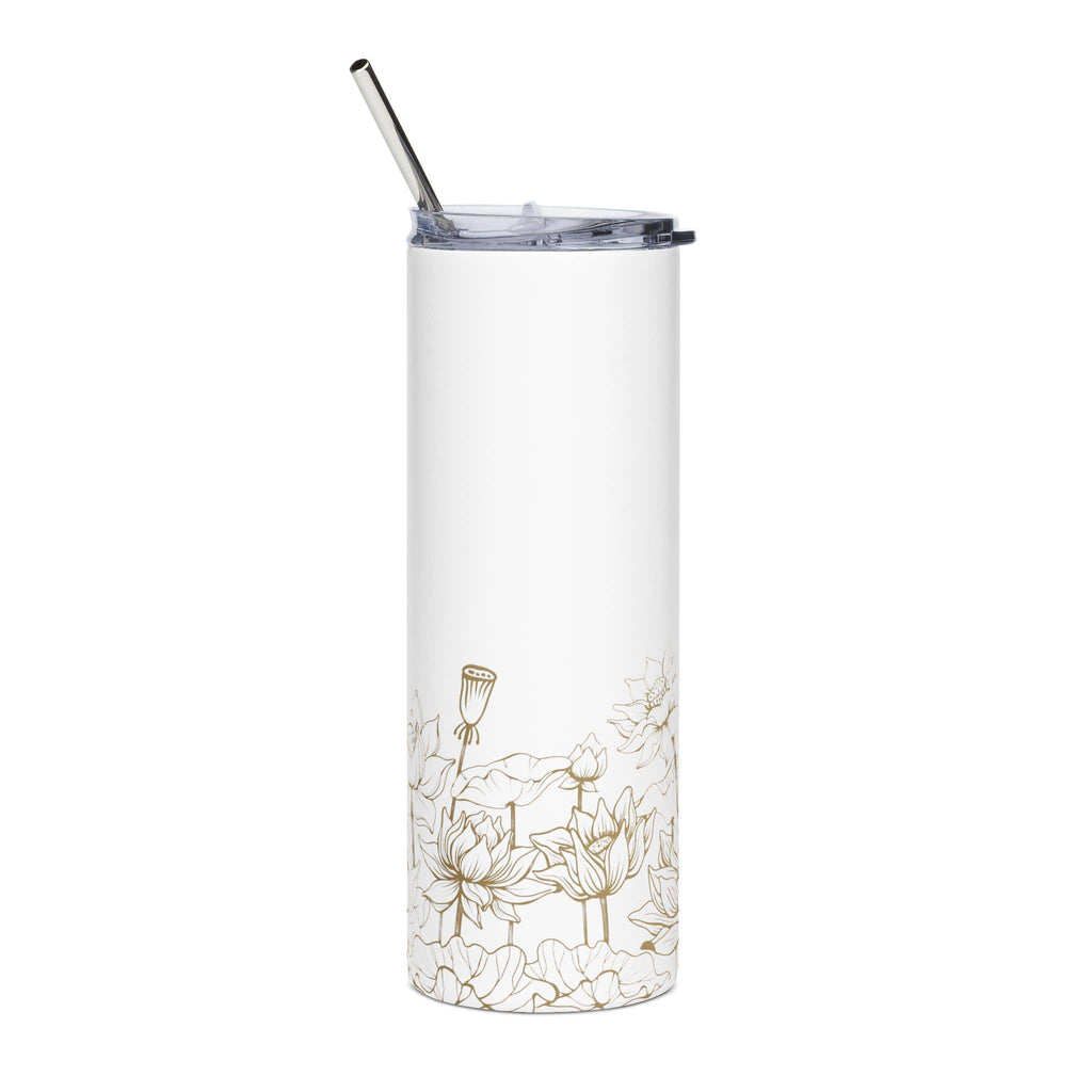 Children of God Tumbler with gold floral design on white background, front view