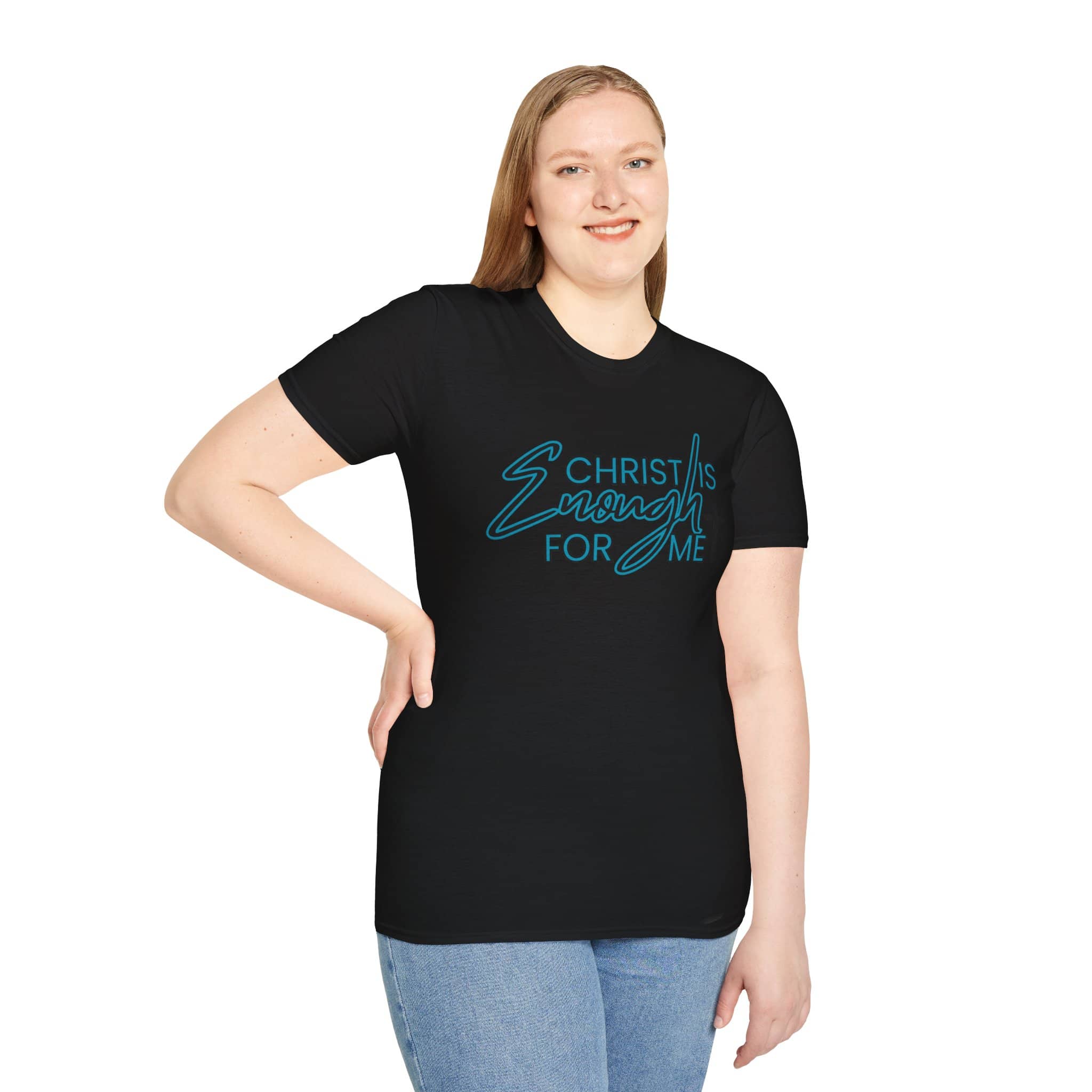 Black Christ is enough shirt featuring bold blue text for a stylish casual look
